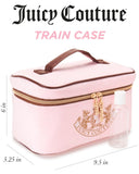 Juicy Couture Pink Makeup Bag Cosmetics Organizer Travel Essentials Train Case Gold Terroir Dog Rhinestone Crown Velour