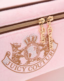 Juicy Couture Pink Makeup Bag Cosmetics Organizer Travel Essentials Train Case Gold Terroir Dog Rhinestone Crown Velour