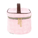 Juicy Couture Pink Makeup Bag Cosmetics Organizer Travel Essentials Train Case Large Oval Velour Pattern