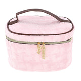 Juicy Couture Pink Makeup Bag Cosmetics Organizer Travel Essentials Train Case Large Oval Velour Pattern