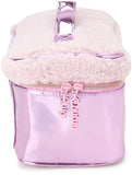 Juicy Couture Pink Makeup Bag Cosmetics Organizer Travel Essentials Train Case Shiny Rhinestones Faux Shearling