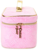 Juicy Couture Pink Makeup Bag Cosmetics Organizer Travel Essentials Train Case Velour Heart Logo