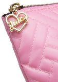 Juicy Couture Pink Makeup Bag Cosmetics Organizer Travel Essentials Zip Top Wedge Quilted Herringbone