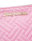 Juicy Couture Pink Makeup Bag Cosmetics Organizer Travel Essentials Zip Top Wedge Quilted Herringbone