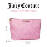 Juicy Couture Pink Makeup Bag Cosmetics Organizer Travel Essentials Zip Top Wedge Quilted Herringbone