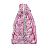 Juicy Couture Pink Makeup Bag Cosmetics Organizer Travel Essentials Zip Top Wedge Sparkle Sequin