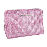 Juicy Couture Pink Makeup Bag Cosmetics Organizer Travel Essentials Zip Top Wedge Sparkle Sequin