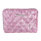 Juicy Couture Pink Makeup Bag Cosmetics Organizer Travel Essentials Zip Top Wedge Sparkle Sequin
