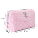 Juicy Couture Pink Makeup Bag Cosmetics Organizer Travel Essentials Zip Top Wedge Terry Cloth Heart Simulated Pearl Logo