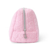 Juicy Couture Pink Makeup Bag Cosmetics Organizer Travel Essentials Zip Top Wedge Terry Cloth Heart Simulated Pearl Logo