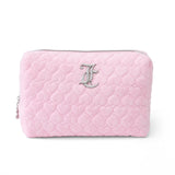 Juicy Couture Pink Makeup Bag Cosmetics Organizer Travel Essentials Zip Top Wedge Terry Cloth Heart Simulated Pearl Logo