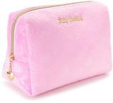 Juicy Couture Pink Makeup Bag Cosmetics Organizer Travel Essentials Zip Top Wedge Velour Heart