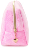 Juicy Couture Pink Makeup Bag Cosmetics Organizer Travel Essentials Zip Top Wedge Velour Heart