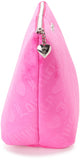 Juicy Couture Pink Makeup Bag Cosmetics Organizer Travel Essentials Zip Top Wedge Velour Heart Love