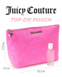 Juicy Couture Pink Makeup Bag Cosmetics Organizer Travel Essentials Zip Top Wedge Velour Heart Love