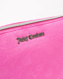 Juicy Couture Pink Makeup Bag Cosmetics Organizer Travel Essentials Zip Top Wedge Velour Heart Love