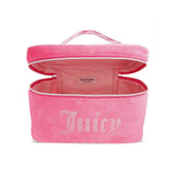 Juicy Couture Pink Silver Makeup Bag Cosmetics Organizer Travel Essentials Train Case Velour Rhinestones