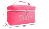 Juicy Couture Pink Silver Makeup Bag Cosmetics Organizer Travel Essentials Train Case Velour Rhinestones