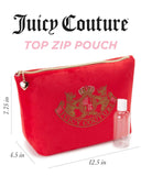 Juicy Couture Red Makeup Bag Cosmetics Organizer Travel Essentials Zip Top Wedge Velour Rhinestones Gold Terrier Dogs