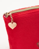 Juicy Couture Red Makeup Bag Cosmetics Organizer Travel Essentials Zip Top Wedge Velour Rhinestones Gold Terrier Dogs