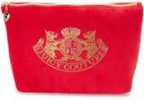 Juicy Couture Red Makeup Bag Cosmetics Organizer Travel Essentials Zip Top Wedge Velour Rhinestones Gold Terrier Dogs