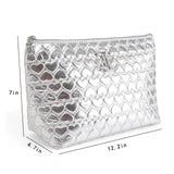 Juicy Couture Silver Makeup Bag Cosmetics Organizer Travel Essentials Top Zip Pouch Shiny Quilted Heart