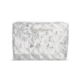 Juicy Couture Silver Makeup Bag Cosmetics Organizer Travel Essentials Zip Top Wedge Sparkle Sequin