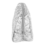 Juicy Couture Silver Makeup Bag Cosmetics Organizer Travel Essentials Zip Top Wedge Sparkle Sequin