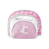 Juicy Couture Silver Pink Makeup Bag Cosmetics Organizer Travel Essentials Clutch Coin Purse Three Piece Set Shiny Glitter