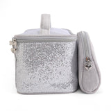 Juicy Couture Silver Sparkle Makeup Bag Set Cosmetics Organizer Travel Essentials Train Case Coin Purse Glitter Rhinestone Velour