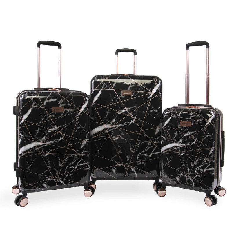 Juicy Couture Vivian 3 Piece Hardside Spinner Luggage Set Luggage Set, Black Marble Web