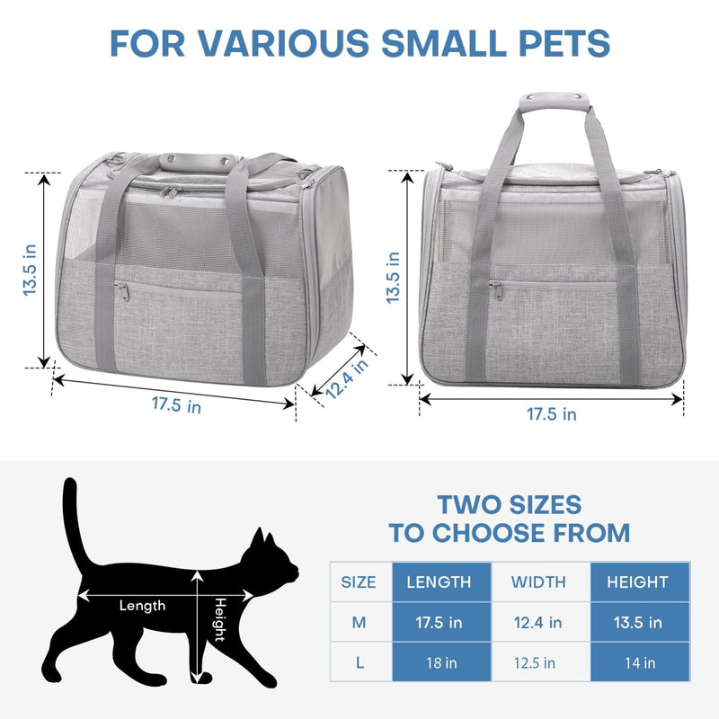 JUNGYOUN Premium Cat Carrier - Pet Carrier for Cat & Small Dogs up to 15lbs - Airline Approved Travel Dog Carrier with Anti - Escape Zippers, Collapsible Travel Bowl & Padded Strap