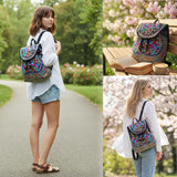 Jursccu Floral Embroidery Backpack Purses for Women Small Canvas Drawstring Daypack Travel Shoulder Bag Vintage Handbag