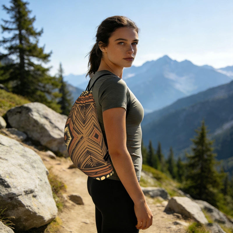JxWCher African tribal elements Print Storage Bag Drawstring Backpack 14L Foldable Cinch Bag Packable Daypack for Gym Travel