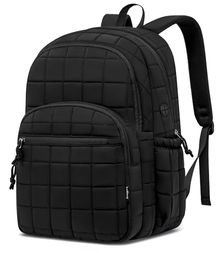 kadilong Laptop Backpack for Women College Travel,Quilted Daypack Bookbag for School Teen Girls Mochilas Mujer,Black