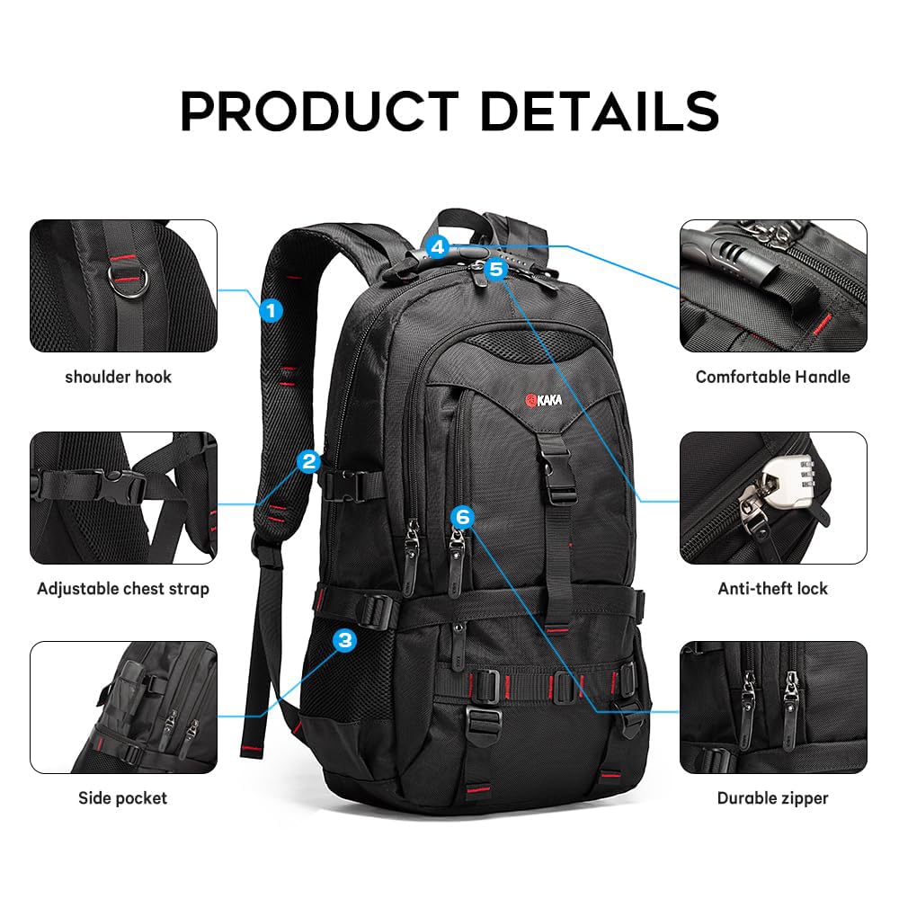 Kacka Rucksack KAKA Travel Backpack Fight Approved with 17.3 inch Laptop Lackpack ...