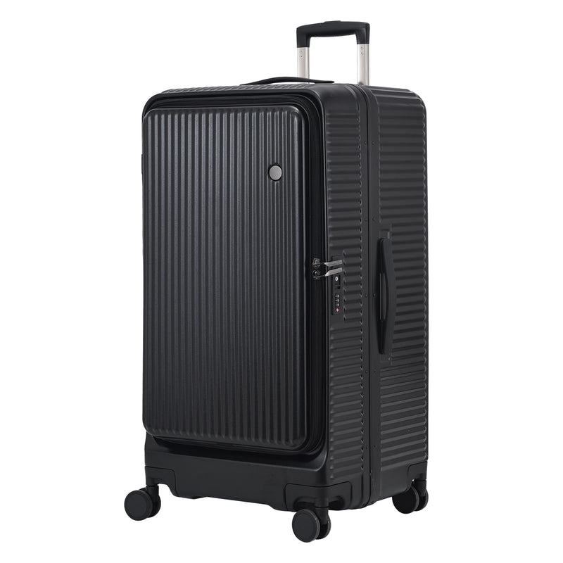 Kaleenie 29 Inch Aluminum Checked Luggage with Side Opening Zipper, 40 * 37 * 77cm, 113L, Lightweight Hardshell ABS+PC Suitcase with TSA Lock, 360° Universal Wheels, Black