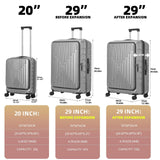 Kaleenie 29 Inch Luggage with Expansion & Side Opening Design, 50 * 31(35)*76cm, 117L~133L Ligthweight ABS+PC Hardshell Checked Suitcase, Gray