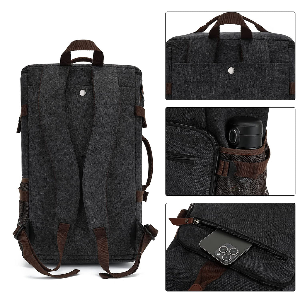 Kalesi Gym Duffle Bag Backpack 4 - Way Vintage canvas with Shoes Compartment for travel Sport Hiking laptop (Vintage black)