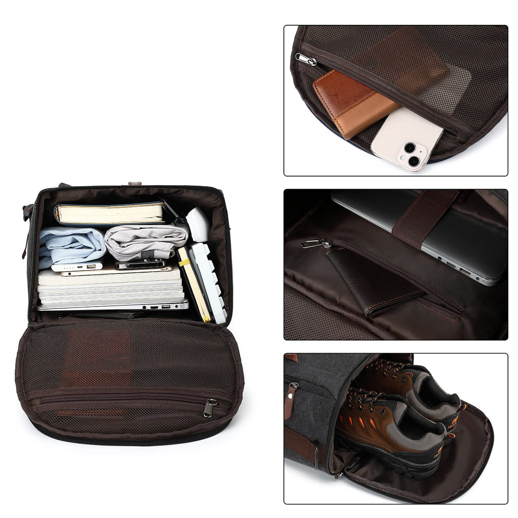 Kalesi Gym Duffle Bag Backpack 4 - Way Vintage canvas with Shoes Compartment for travel Sport Hiking laptop (Vintage black)
