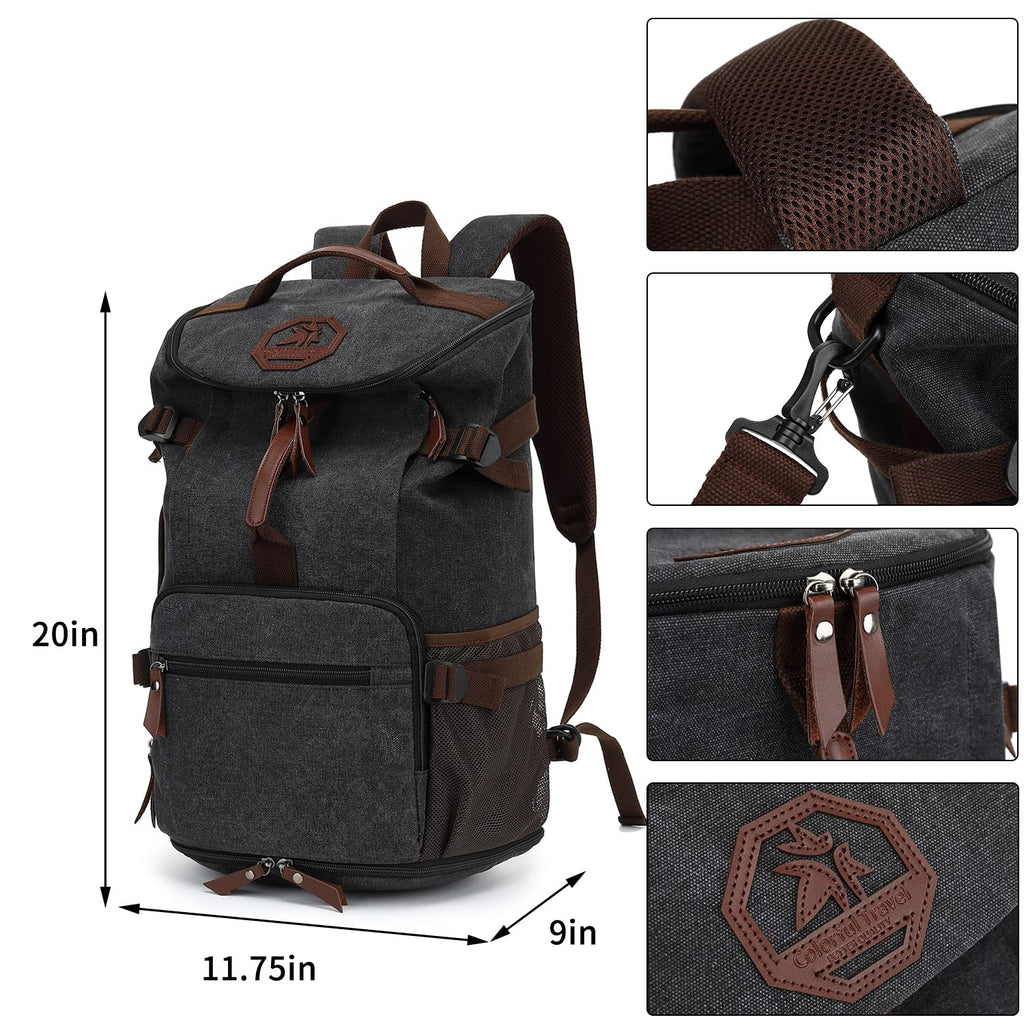 Kalesi Gym Duffle Bag Backpack 4 - Way Vintage canvas with Shoes Compartment for travel Sport Hiking laptop (Vintage black)