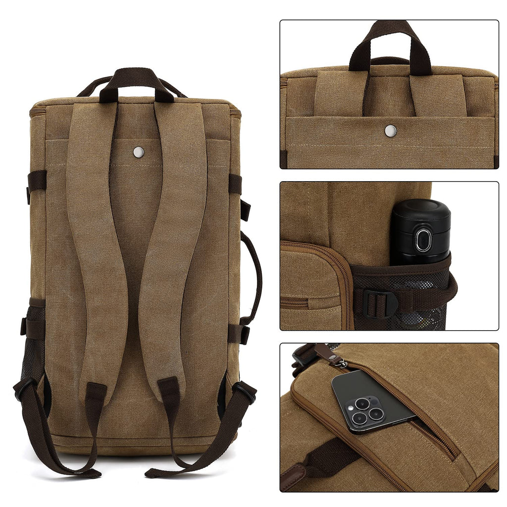 Kalesi Gym Duffle Bag Backpack 4 - Way Vintage canvas with Shoes Compartment for travel Sport Hiking laptop (Vintage coffee)