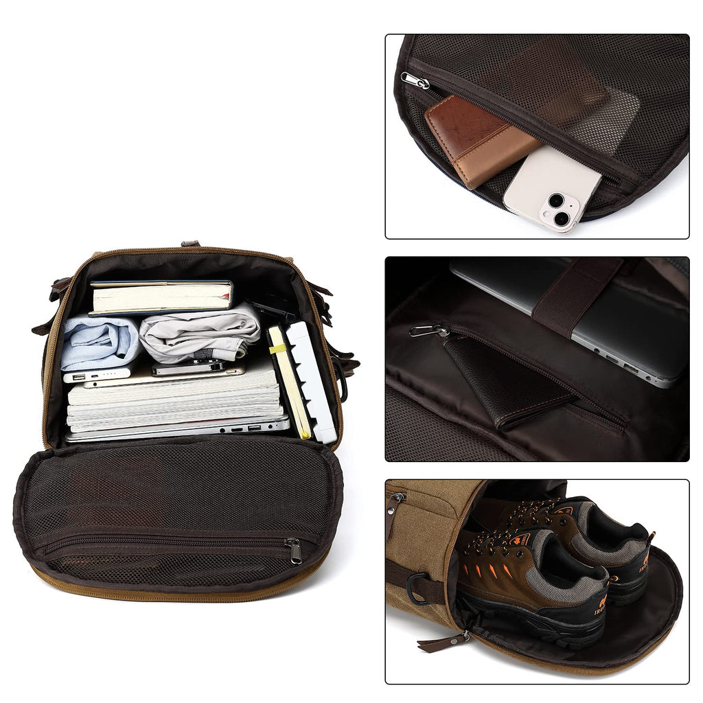 Kalesi Gym Duffle Bag Backpack 4 - Way Vintage canvas with Shoes Compartment for travel Sport Hiking laptop (Vintage coffee)