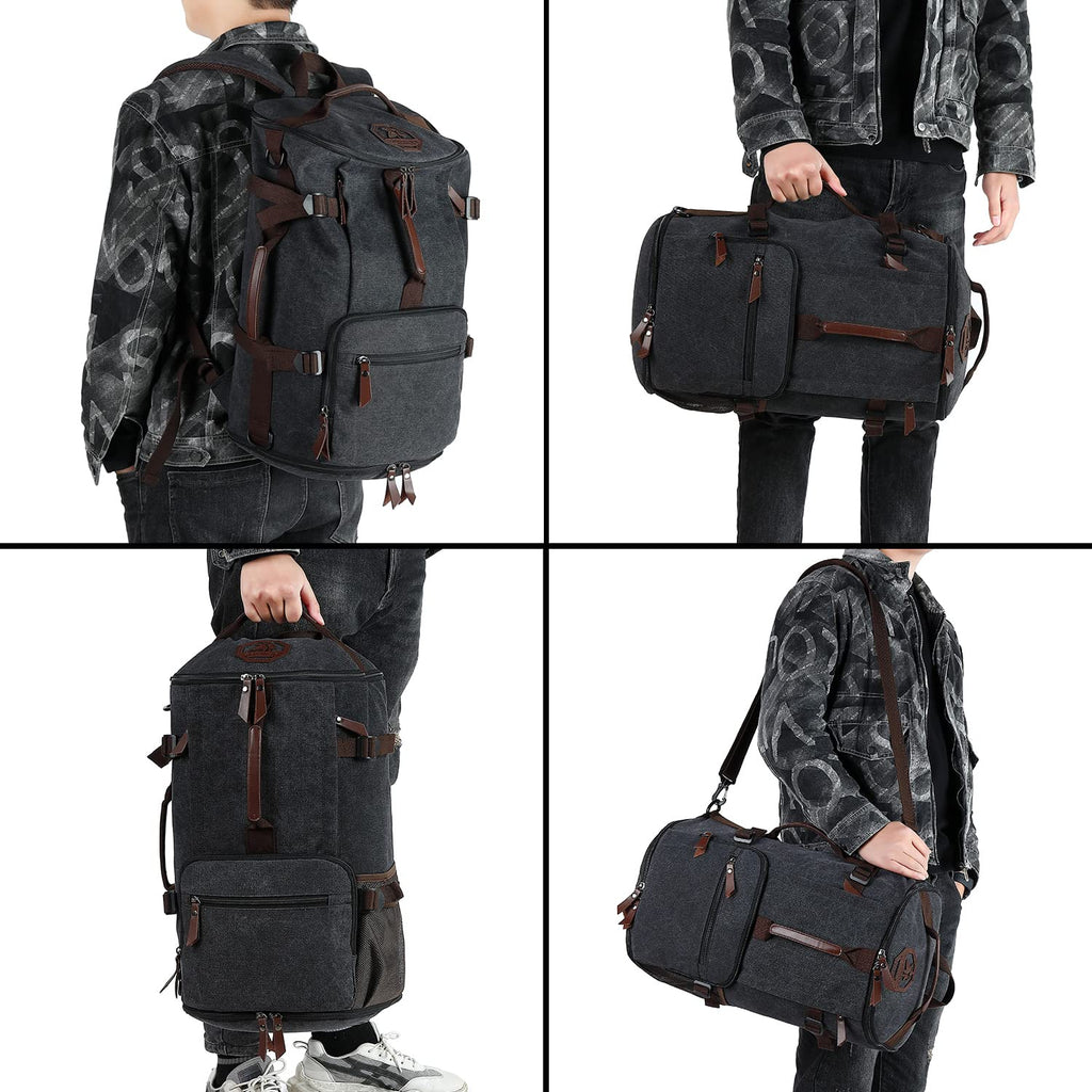 Kalesi Gym Duffle Bag Backpack 4 - Way Vintage canvas with Shoes Compartment for travel Sport Hiking laptop (Vintage coffee)