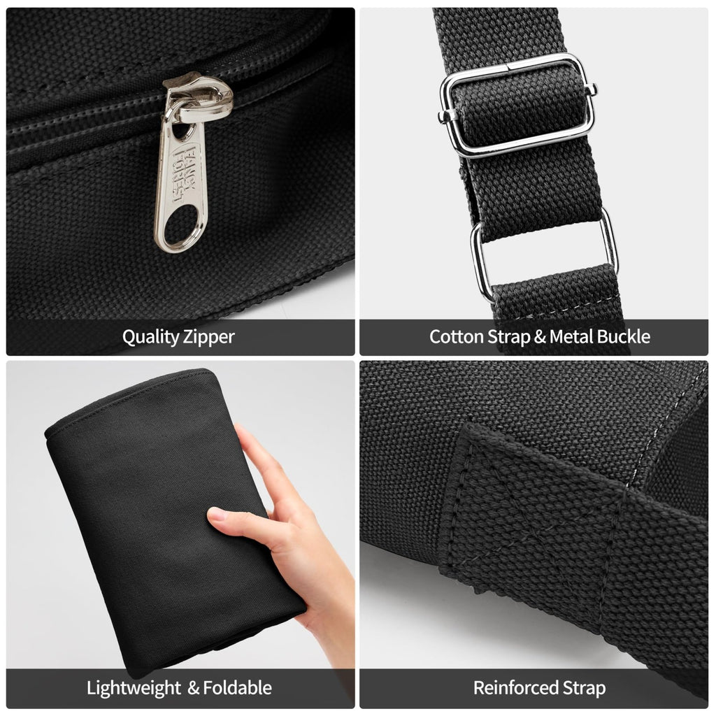 KALIDI Canvas Tote Bag Large Hobo Crossbody Shoulder Handbag BlackZipper Messenger Bag for Women or Men Casual College Work