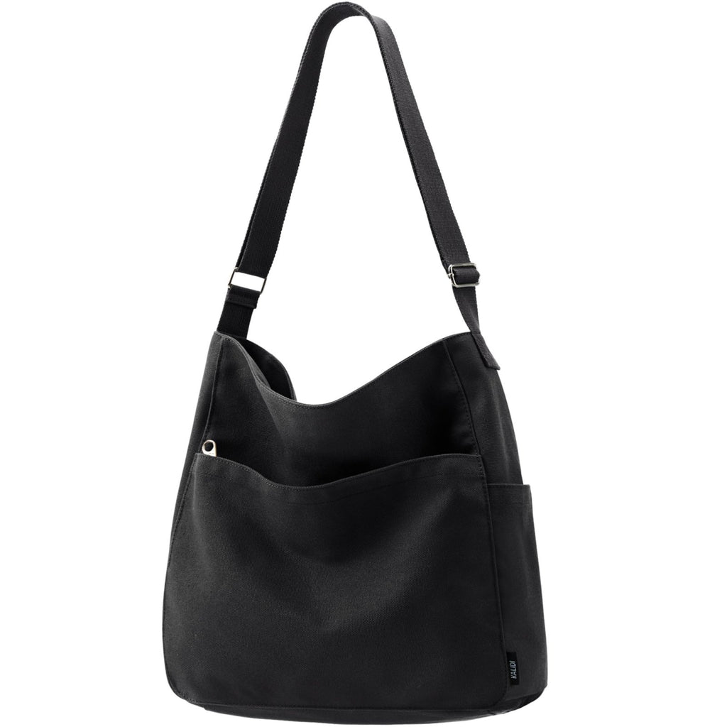 KALIDI Canvas Tote Bag Large Hobo Crossbody Shoulder Handbag BlackZipper Messenger Bag for Women or Men Casual College Work