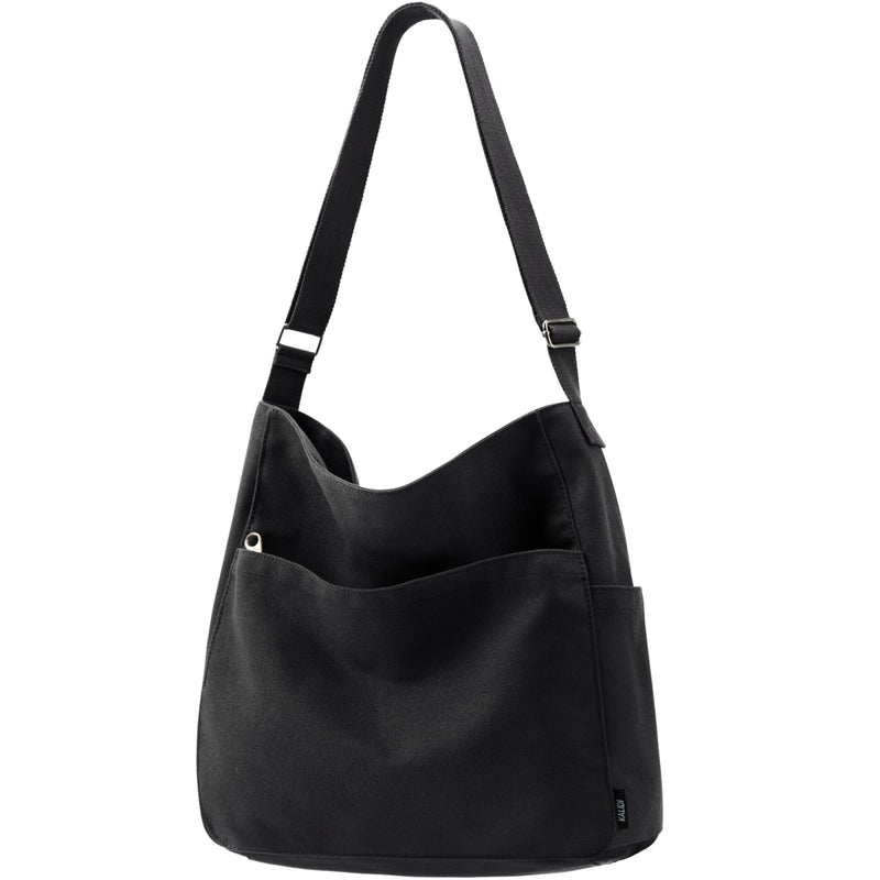 KALIDI Canvas Tote Bag Large Hobo Crossbody Shoulder Handbag BlackZipper Messenger Bag for Women or Men Casual College Work