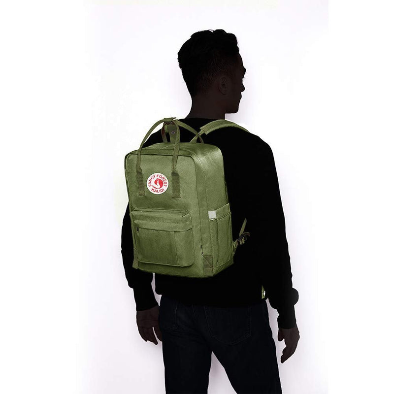 KALIDI Casual Laptop Backpack 15 Inches Classic Camping Rucksack Travel Outdoor Square Daypack College Hiking Gym Bag, Army Green