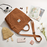 KALIDI Corduroy Tote Bag, Large Messenger Bag Shoulder Hobo Anti Splash Crossbody Zipper Bag Casual Work Shopping Women (Kakhi)
