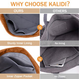 KALIDI Corduroy Tote Bag, Large Messenger Bag Shoulder Hobo Anti Splash Crossbody Zipper Bag Casual Work Shopping Women (Kakhi)